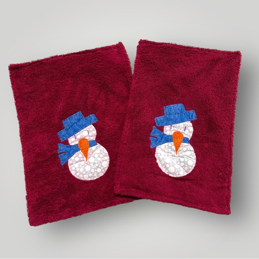 Lot/2 𝑯𝒂𝒏𝒅𝒎𝒂𝒅𝒆 Christmas Snowman Hand Towels 🎁